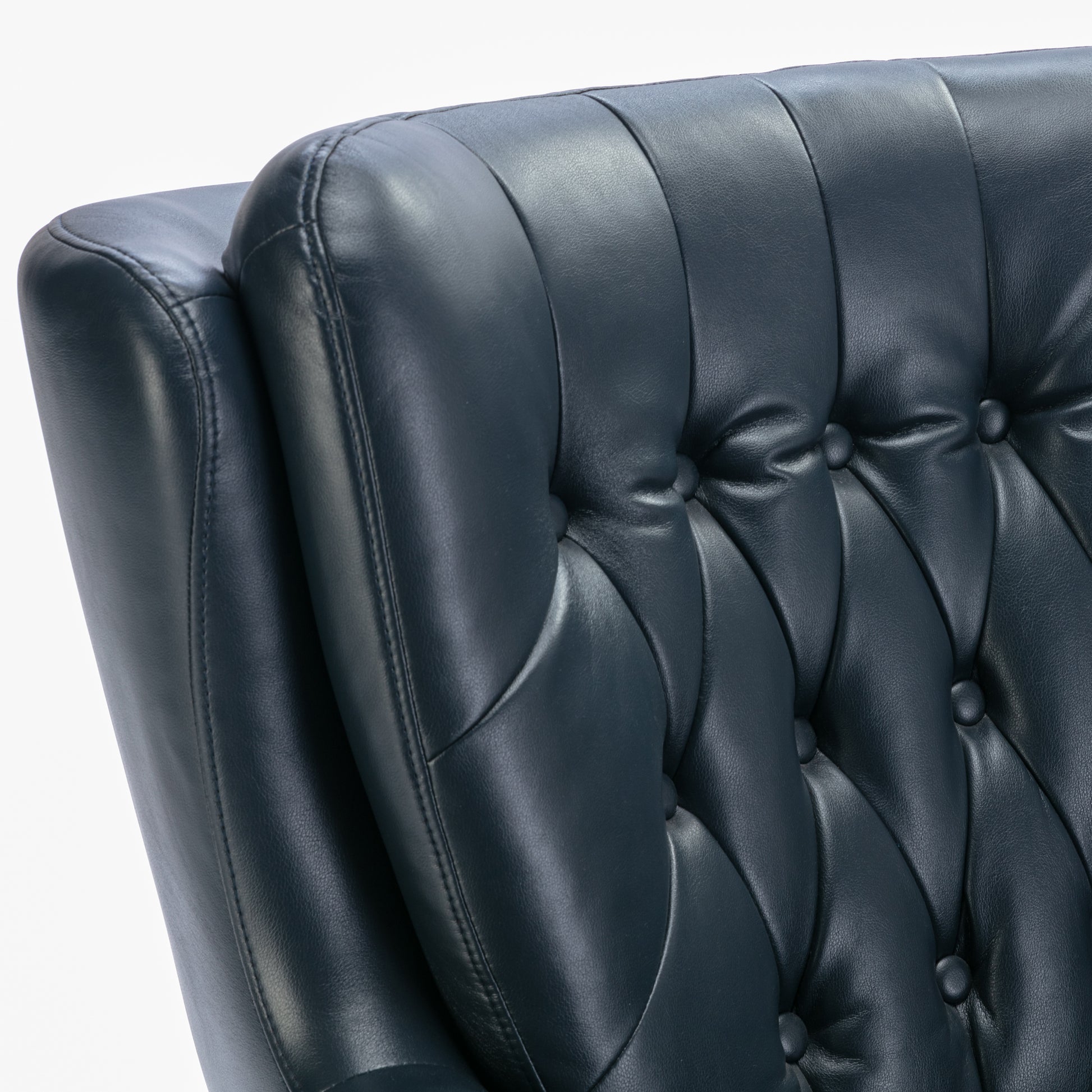 Calvin Midnight Blue Tufted Faux Leather Swivel Chair Blue Foam Faux Leather