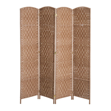 Homcom 6' Tall Wicker Weave 4 Panel Room Divider Privacy Screen Natural Natural Wood