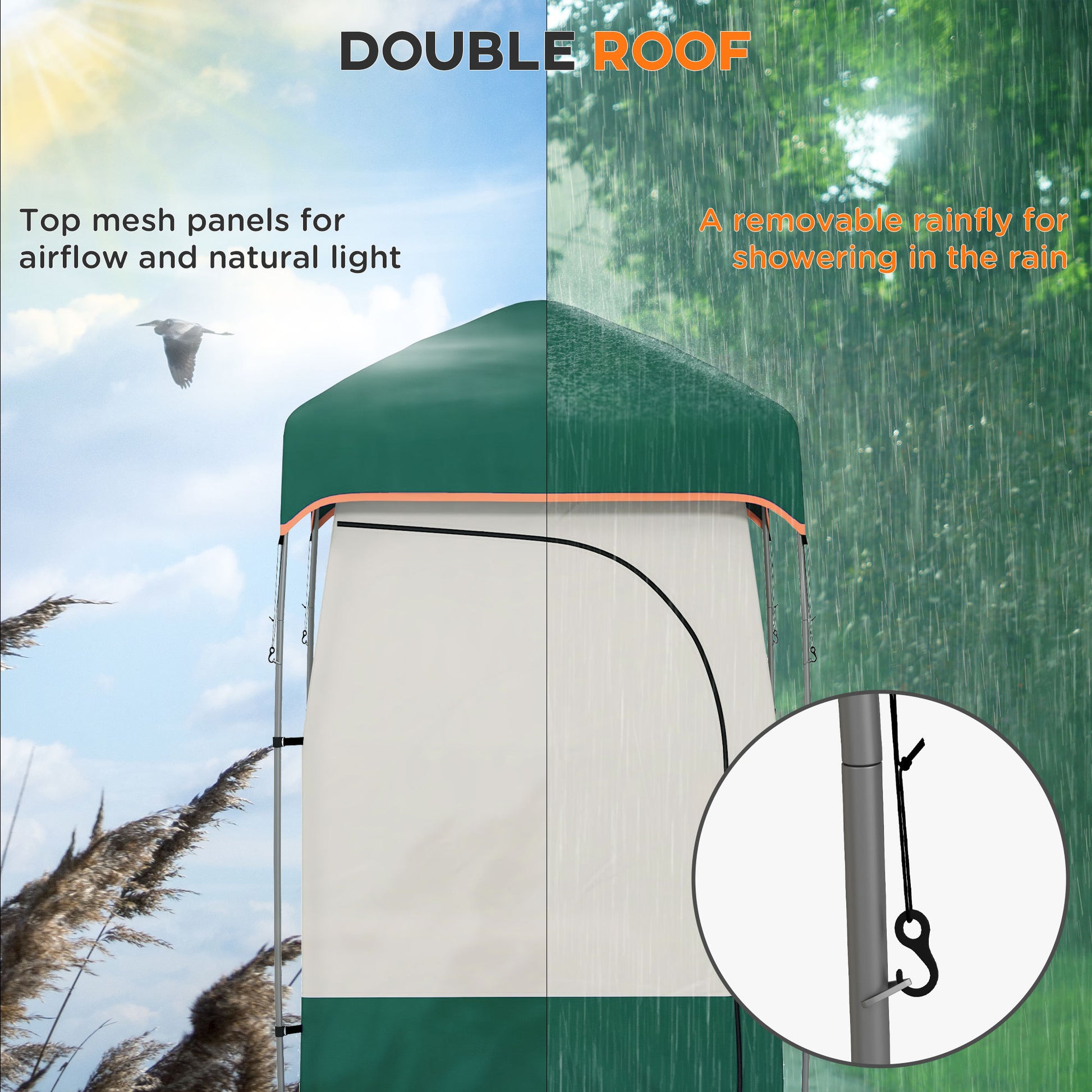 Outsunny Portable Shower Tent, Privacy Shelter, Camping Dressing Changing Tent Room With Solar Shower Bag, Floor And Carrying Bag, Green Green Oxford Fabric