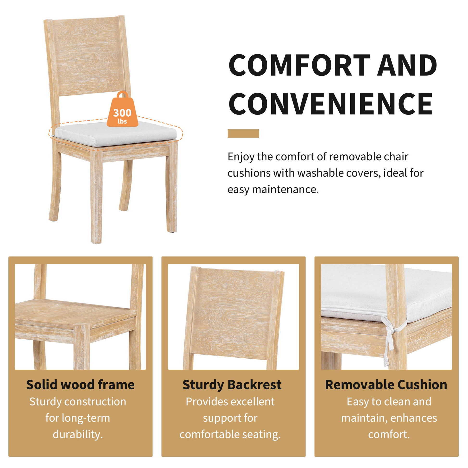 6 Piece Wood Dining Table Set With Storage Shelf And Curved Legs, Kitchen Table Set With Bench And 4 Removable Cushions Dining Chairs, Modern Style, Natural Beige Cushion Wood Dining Room Distressed Finish Rubberwood Rectangular Dining Table With Bench