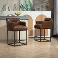 Coolmore Counter Height Bar Stools Set Of 2, Modern Square Bar Stool With Back, Black Metal Frames, Upholstered Bar Stools For Kitchen Island, Pub, Club Brown Pu Brown Pu Primary Living Space Foam Pu