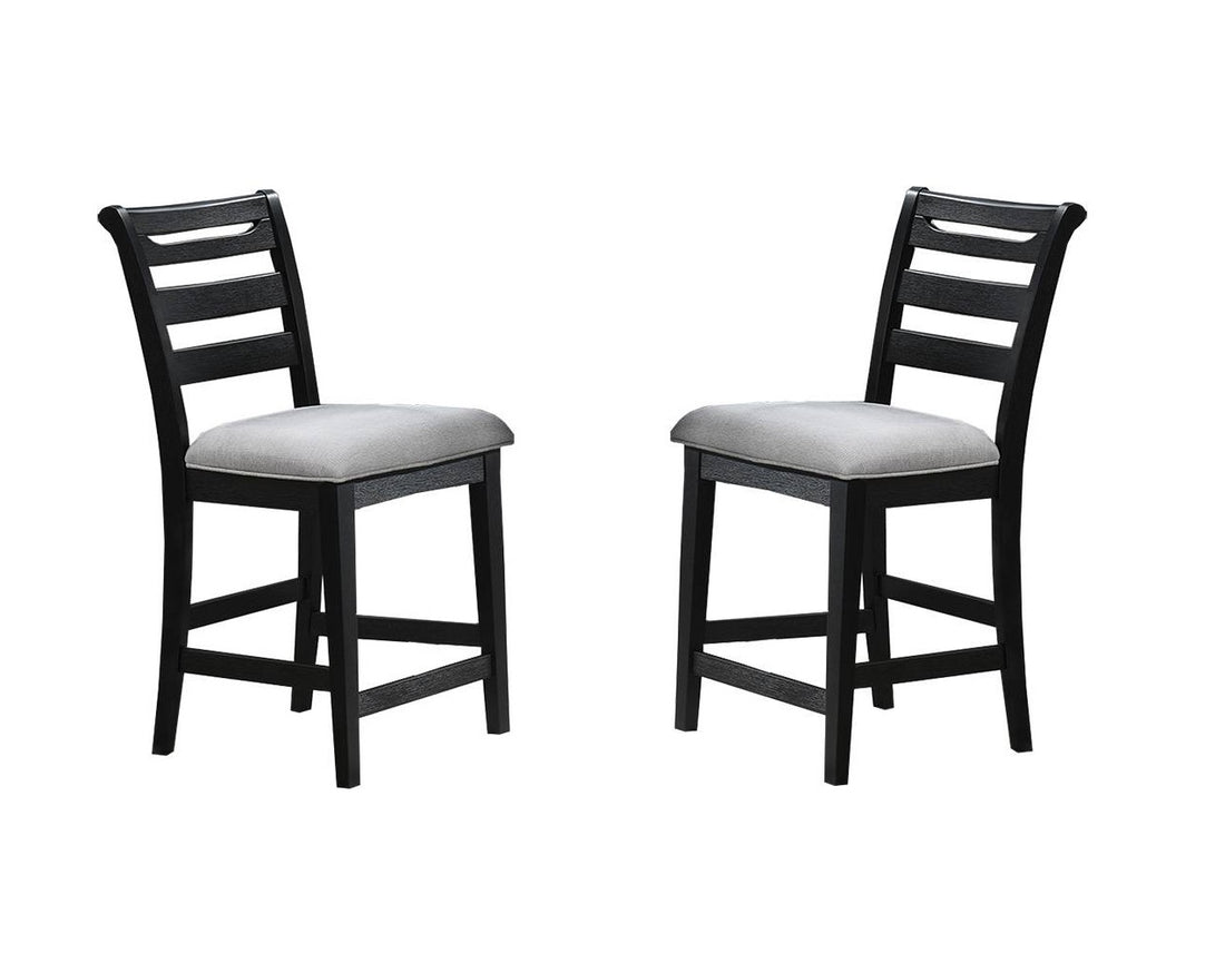 Modern 2Pc Counter Height Dining Chairs Black Color Ladder Back Frame Upholstered Cushion Seat Solid Wood Kitchen Dining Room Black Dining Room Foam Classic,Contemporary,Modern Dining Chairs Rubberwood Ladder Back Set Of 2 Fabric,Rubber Wood