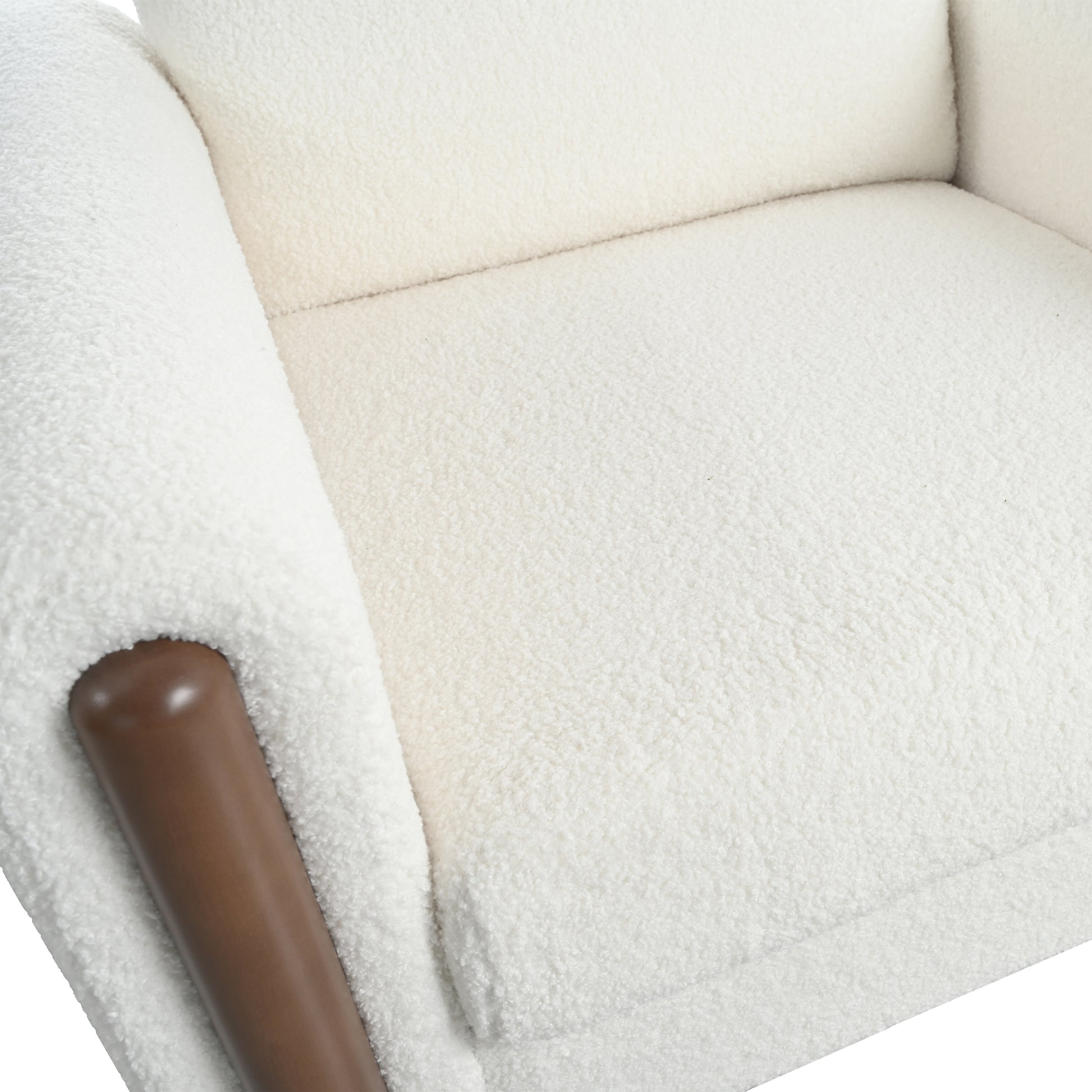 Oversized Accent Chair, Upholstered Living Room Chairs Single Sofa Chair With Walnut Legs, Curved Handrail, White White Teddy