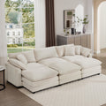Oversized Modular Cushioned Sofa With 3 Ottomans, Modular Sofa Set To Work As Sleeper Sofa Bed6 Piece Sofa Set With One 3 Seater Sofa And Three Ottomans, Light Beige Corduroy Beige Corduroy 3 Seat