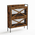 A Shoe Cabinet With 2 Flip Top Drawers, An Entryway Shoe Cabinet, A Narrow Standalone Shoe Rack Cabinet With Metal Legs, Rustic Brown,31.5'' W X 8.5'' D X 39.5'' H. Rustic Brown Particle Board