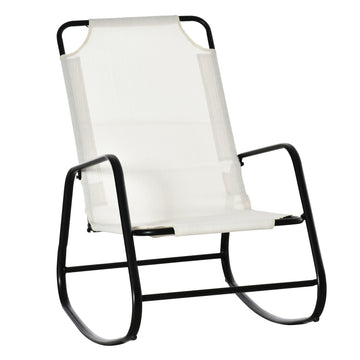 Outsunny Garden Rocking Chair, Outdoor Indoor Sling Fabric Rocker For Patio, Balcony, Porch, Cream White Cream White Steel