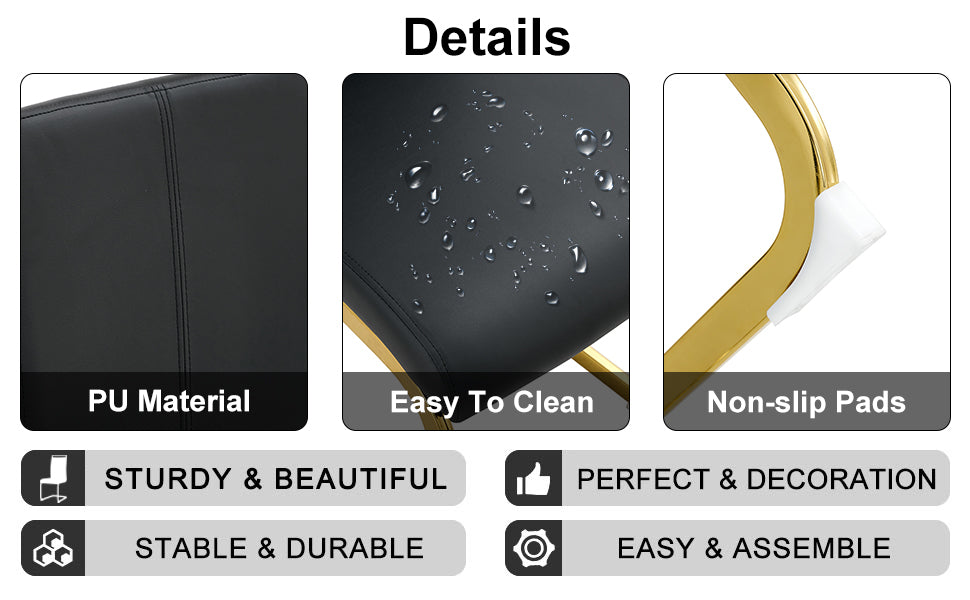 1 Table And 6 Chairs. Modern, Simple And Luxurious Black Imitation Marble Rectangular Dining Table And Desk With 6 Black Pu Gold Plated Leg Chairs 63'' X 35.4'' X 30'' Black Mdf