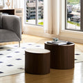 Mdf Nested Table Set 2 Pieces, Handcrafted Round Coffee Table In Living Lounge Area, Walnut Color Walnut Round Round Mdf