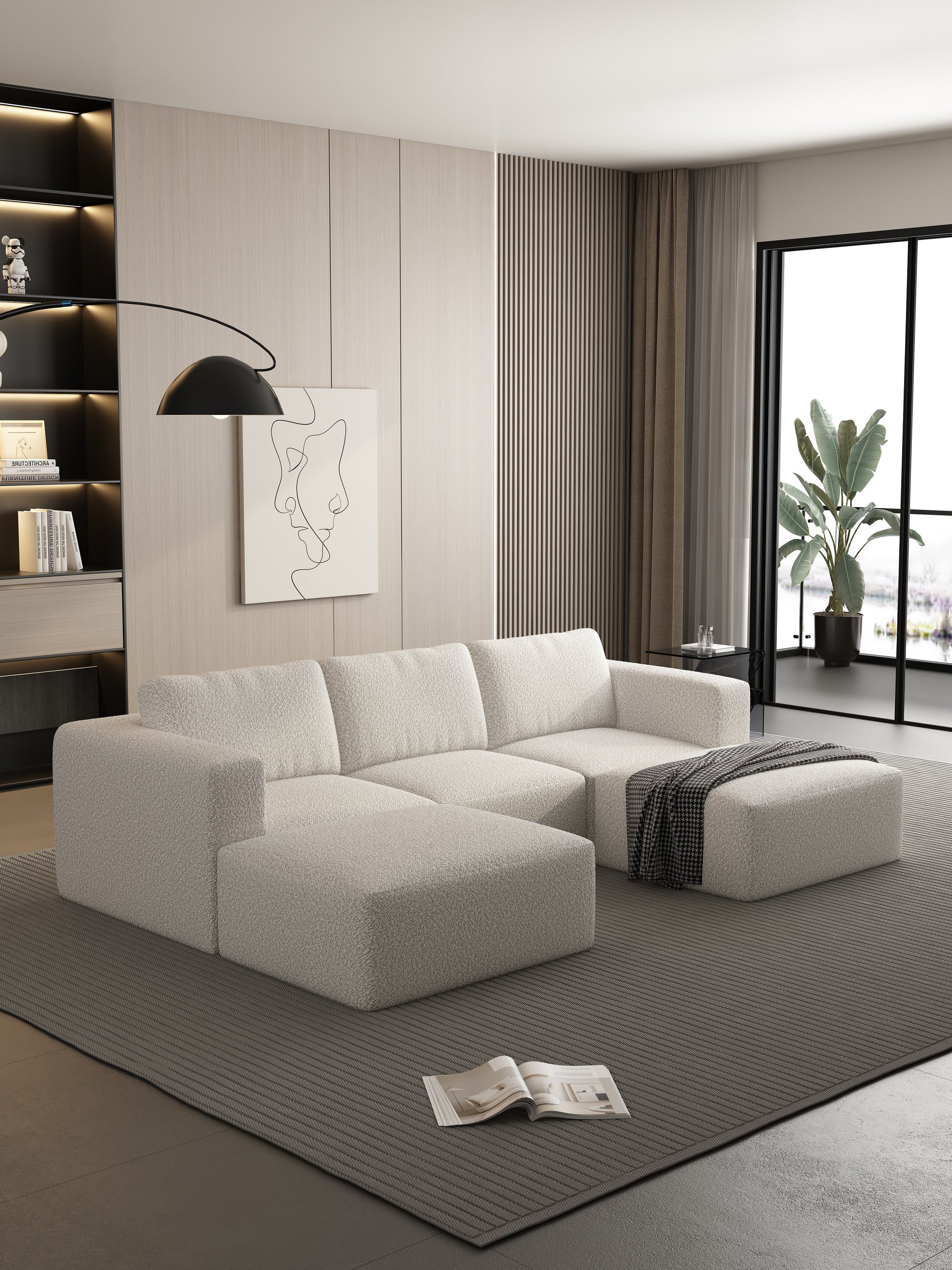 104.32*70.86 Modular Sectional Sofa Sleeper Couch, Sectional Sofa With Chaise And Ottoman, Convertible U Shaped Modular Sofa Set. Compressed Sponge, White. Combo A B C D White Primary Living Space Soft Minimalist,Modern Foam Spring 5 Seat