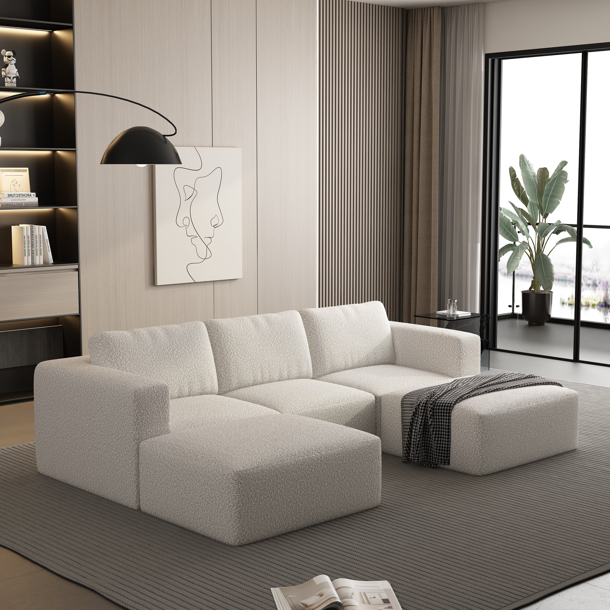 104.32*66.92 Modular Sectional Sofa Sleeper Couch, Sectional Sofa With Chaise And Ottoman, Convertible U Shaped Modular Sofa Set. Compressed Sponge, White. Combo A 2B 2D White Primary Living Space