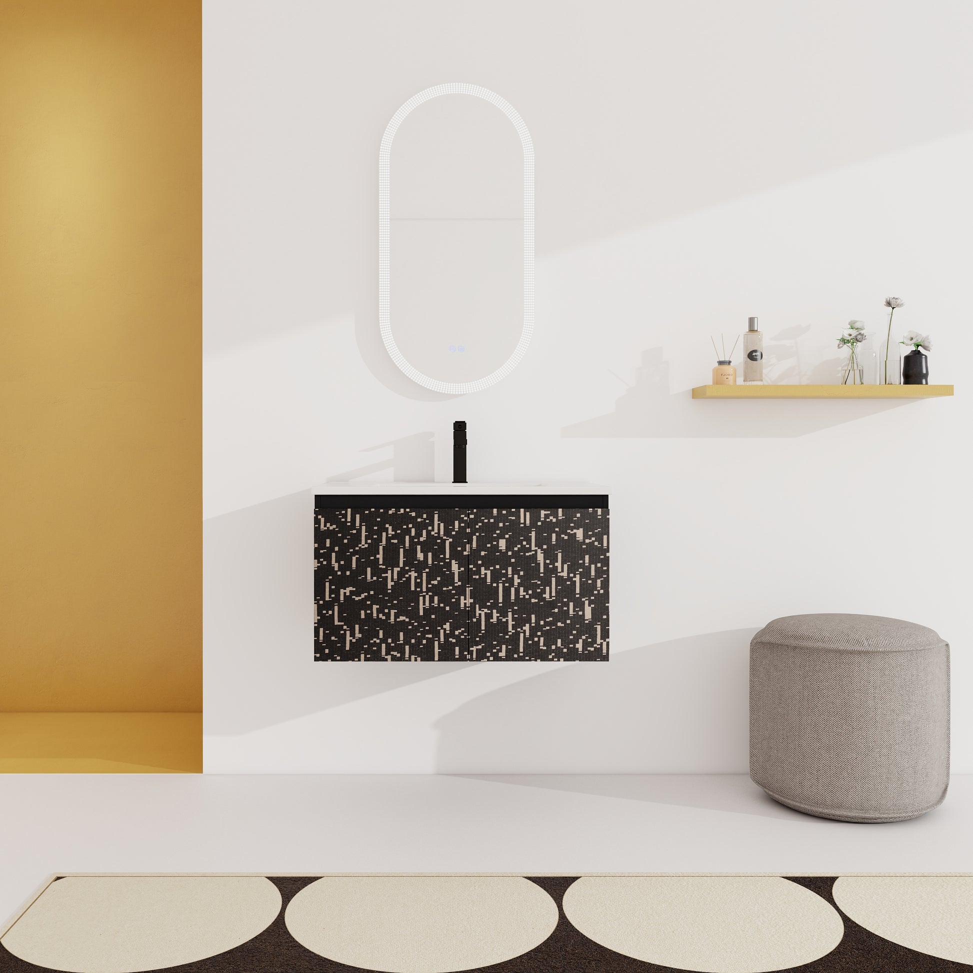 30'' Floating Wall Mounted Bathroom Vanity With Ceramics Sink & Soft Close Cabinet Door, Kd Package Black Bathroom Modern Plywood