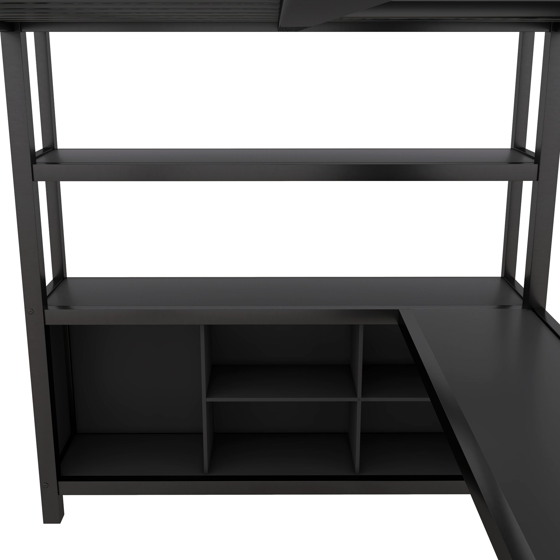 Metal Loft Bed With Wardrobe And L Shaped Desk, Full Size Loft Bed With Storage Cubes And Shelves, Heavy Duty Loft Bed For Kids Teens Adults, Black Pre Sale Date: August 10Th Full Black Metal