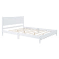 Queen Size Wood Platform Bed Frame, Retro Style Bed With Rectangular Headboard,No Need Box Spring,White Queen White Wood