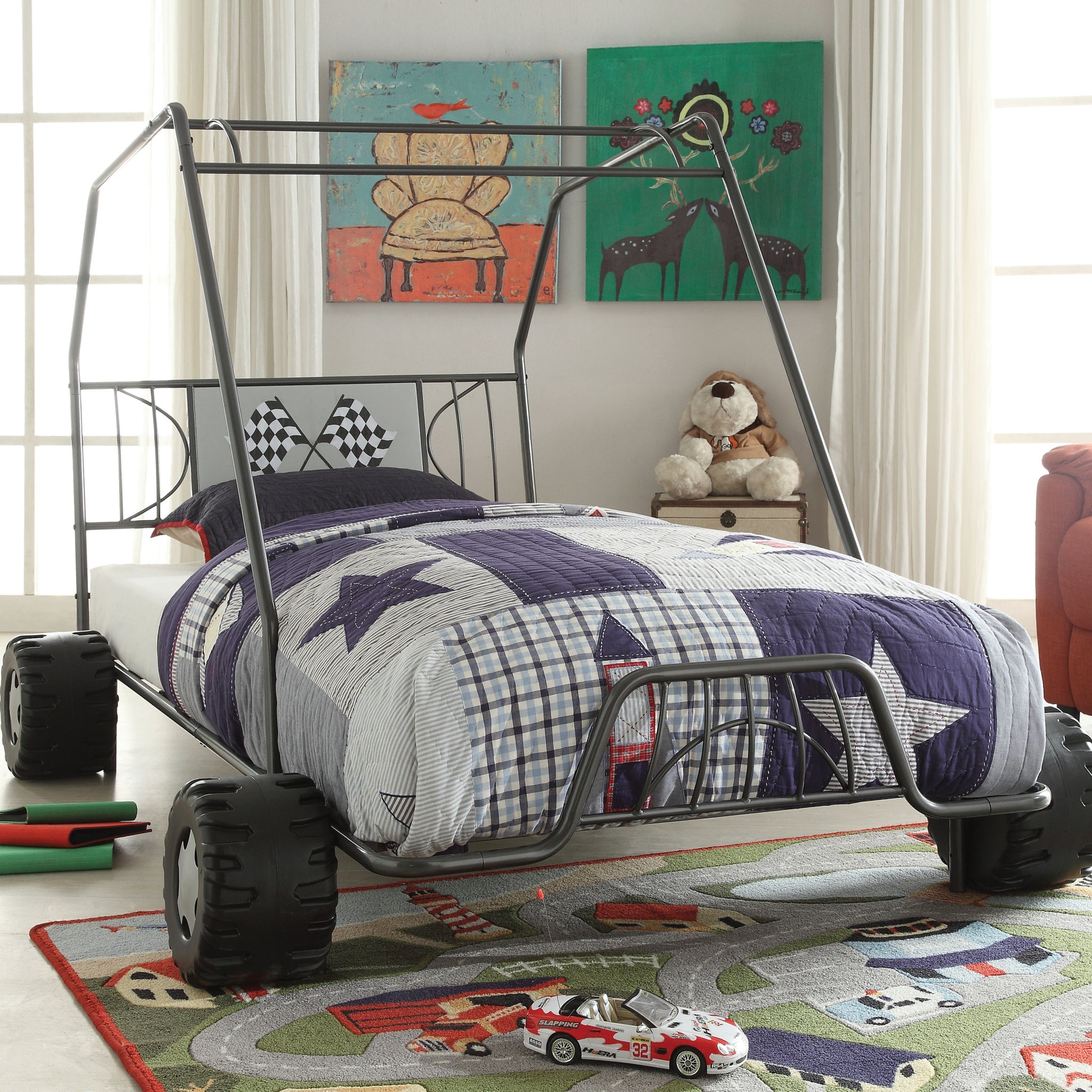 Gunmetal Twin Bed Box Spring Not Required Twin Gunmetal Metal Steel