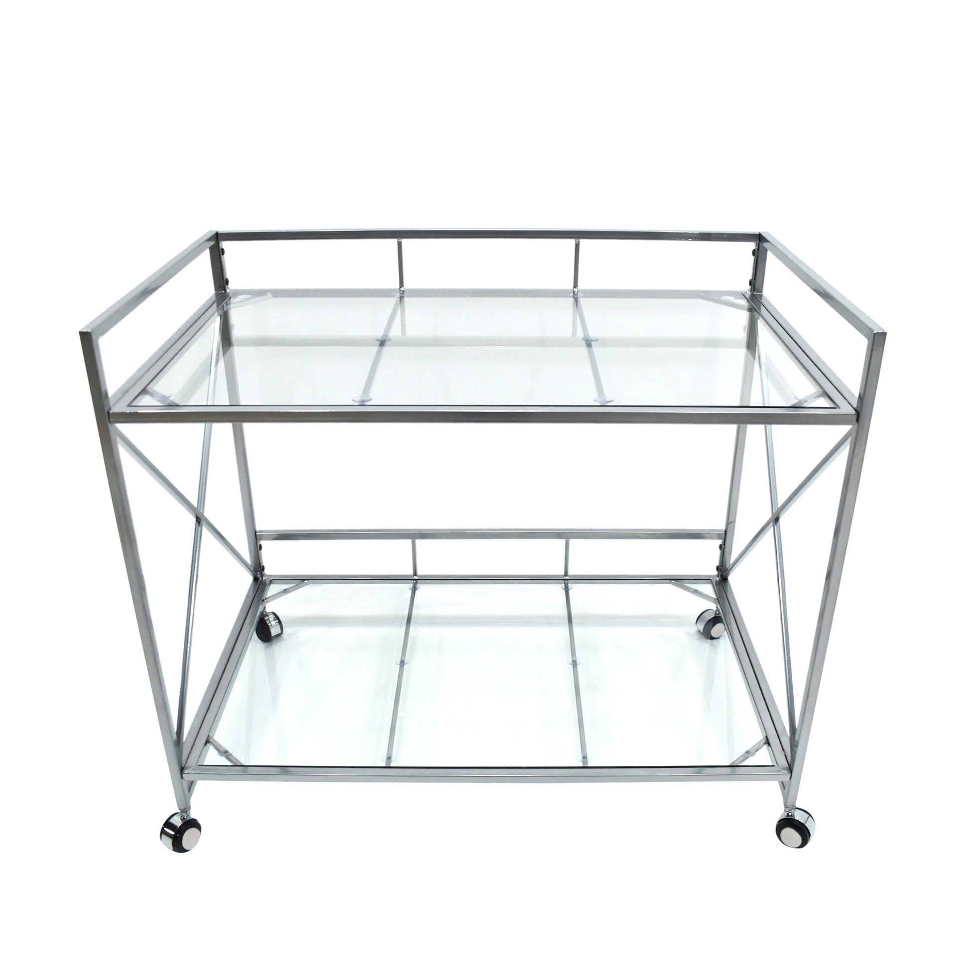 Bar Cart Silver Glass Metal