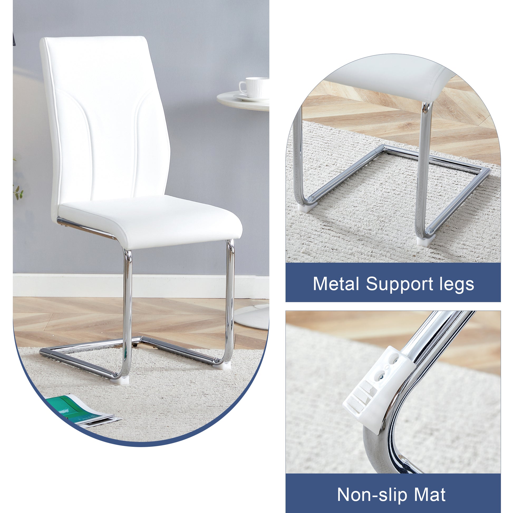 Table And Chair Set.71"X39.3" White Mdf Painting Dining Table Set With 8 White Pu Chairs.Showcasing A Modern And Stylish Look.Suitable For Dining Room.Mdf Painting,Iron Pipe Plating,Pu Chiairs.