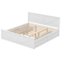 King Size Wooden Platform Bed With Four Storage Drawers And Support Legs, White King White Pine
