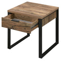 Weathered Oak And Black End Table With 1 Drawer Black Brown Primary Living Space Industrial Drawers Rectangular Wood Metal Sled