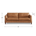 Aria Top Grain Leather Sofa Couch Brown Genuine Leather Wood Primary Living Space Medium Firm Cushion Back Mid Century Modern Eucalyptus Square Arms Down Filling Leather 3 Seat