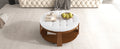 Modern Large Round Ottoman Coffee Table 2 Tier Oversized Button Tufted Ottoman With Wood Shelf Storage Upholstered Coffee Table For Living Room Footrest Ottoman With Wheel, Waterproof Linen Ivory White Rubber Wood
