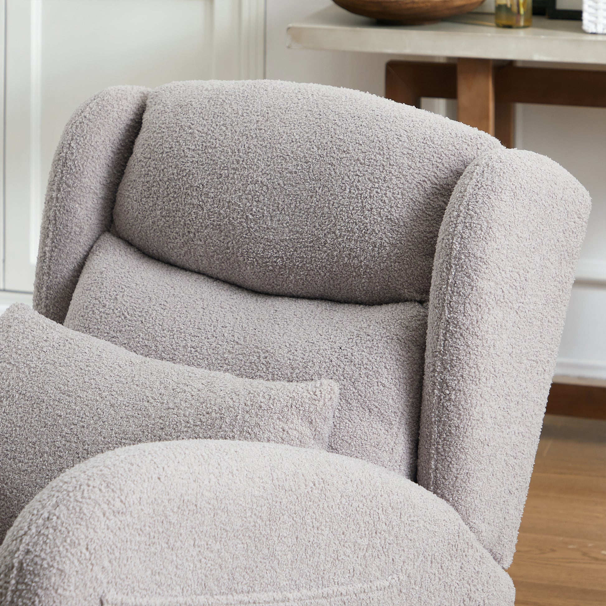 27.2"W Modern Accent High Backrest Living Room Lounge Arm Rocking Chair, Two Side Pocket Grey Foam Fabric