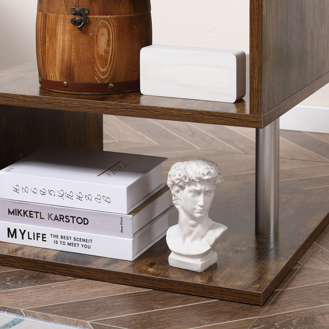 Homcom 20" Modern End Table, Accent Side Table, S Shaped Coffee Table With Storage Shelf And Steel Poles, Rustic Brown Rustic Brown Particle Board