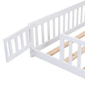 Full Size Floor Bed With Door,Solid Wood Platform Bed Frame With Fence,Suitable For Children,Pine Wood,White Full White Wood