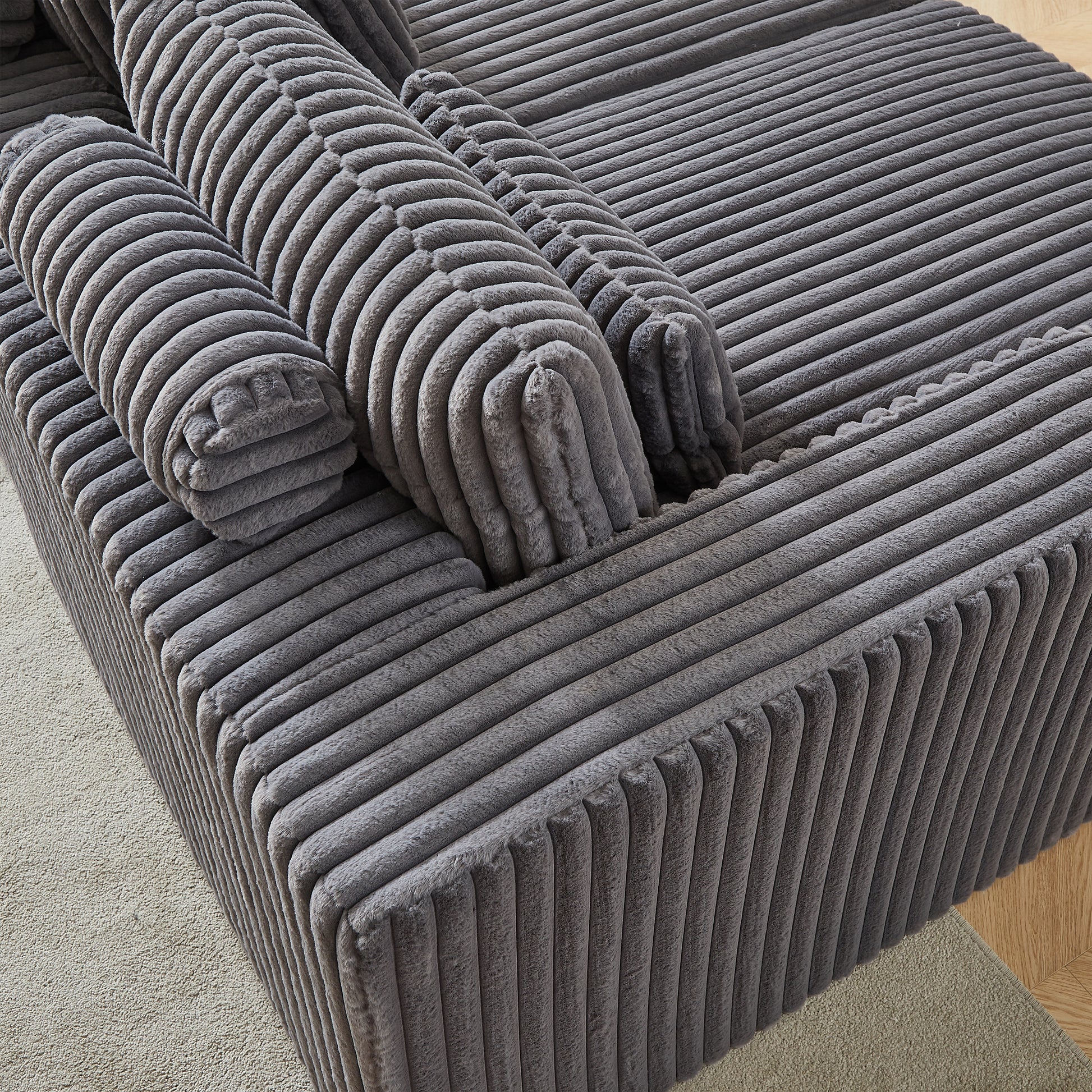 87" Oversized Sectional Lounge Chaise ,No Assembly Required,Cloud Plush Loveseat With Reclining Sofa Bed,Fluffy Modern Sleeper Chair For Indoor Living Room Bedroom Grey Corduroy 2 Seat