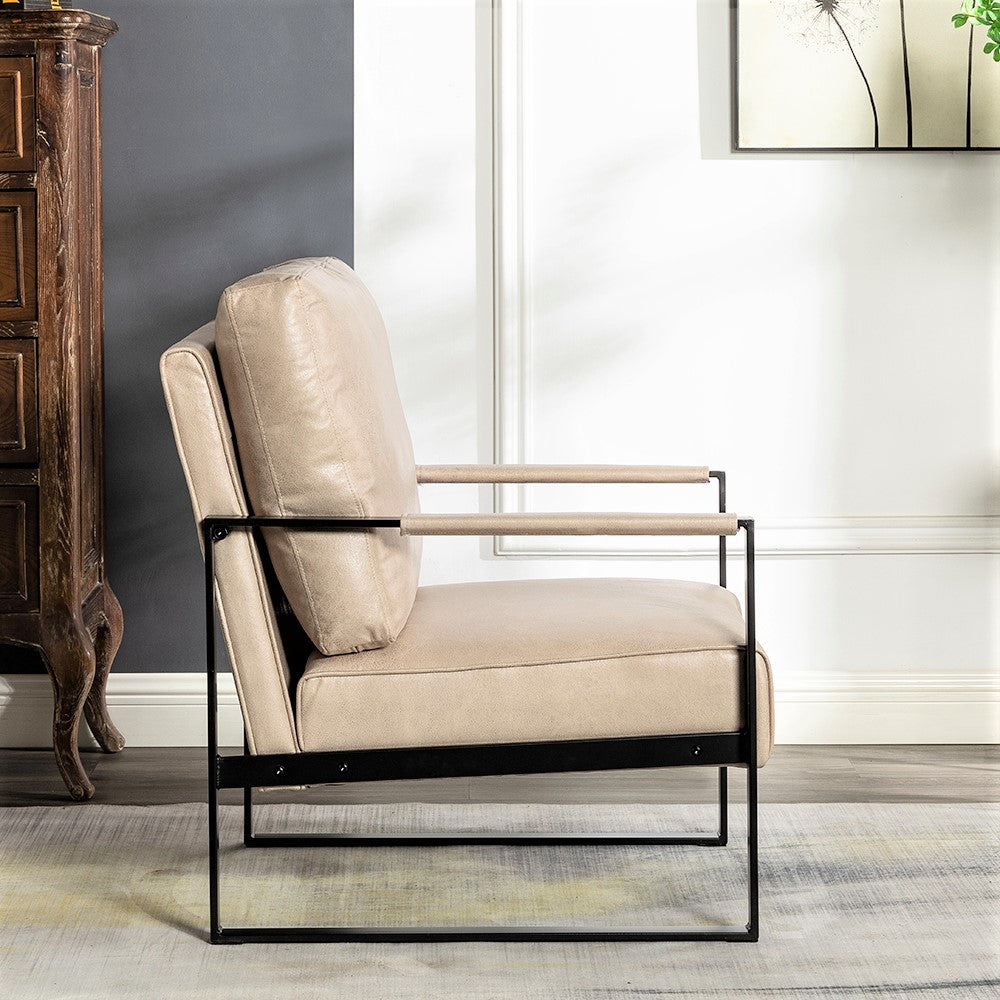 Direct Classic Mid Century Modern Accent Chair With Durable Square Metal Frame, Armchair For Living Room, Bedroom, Home Office In Spotted Microfiber Upholstery, Light Camel Light Camel Microfiber