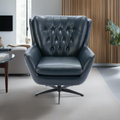 Calvin Midnight Blue Tufted Faux Leather Swivel Chair Blue Foam Faux Leather