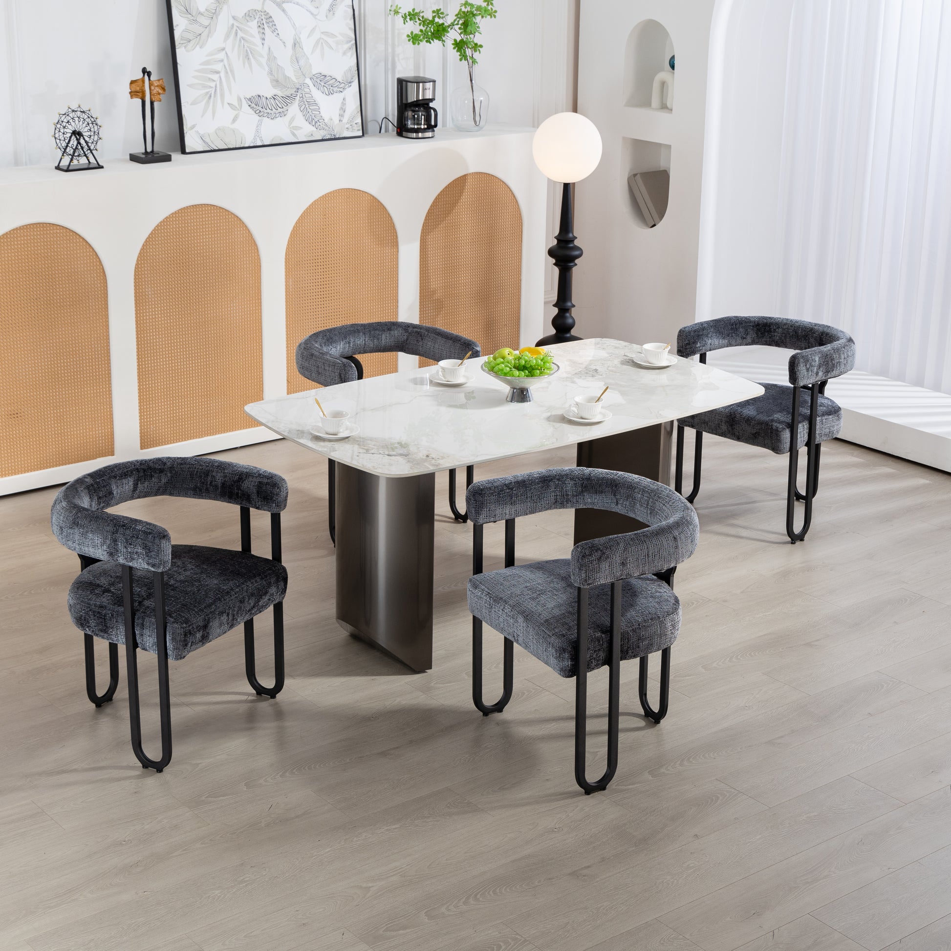 Coolmore Contemporary Designed Chenille Fabric Upholstered Accent Dining Chair Barrel Side Chairs Kitchen Armchair For Living Room Set Of 2 Gray Chenille Gray Dining Room Foam Chenille