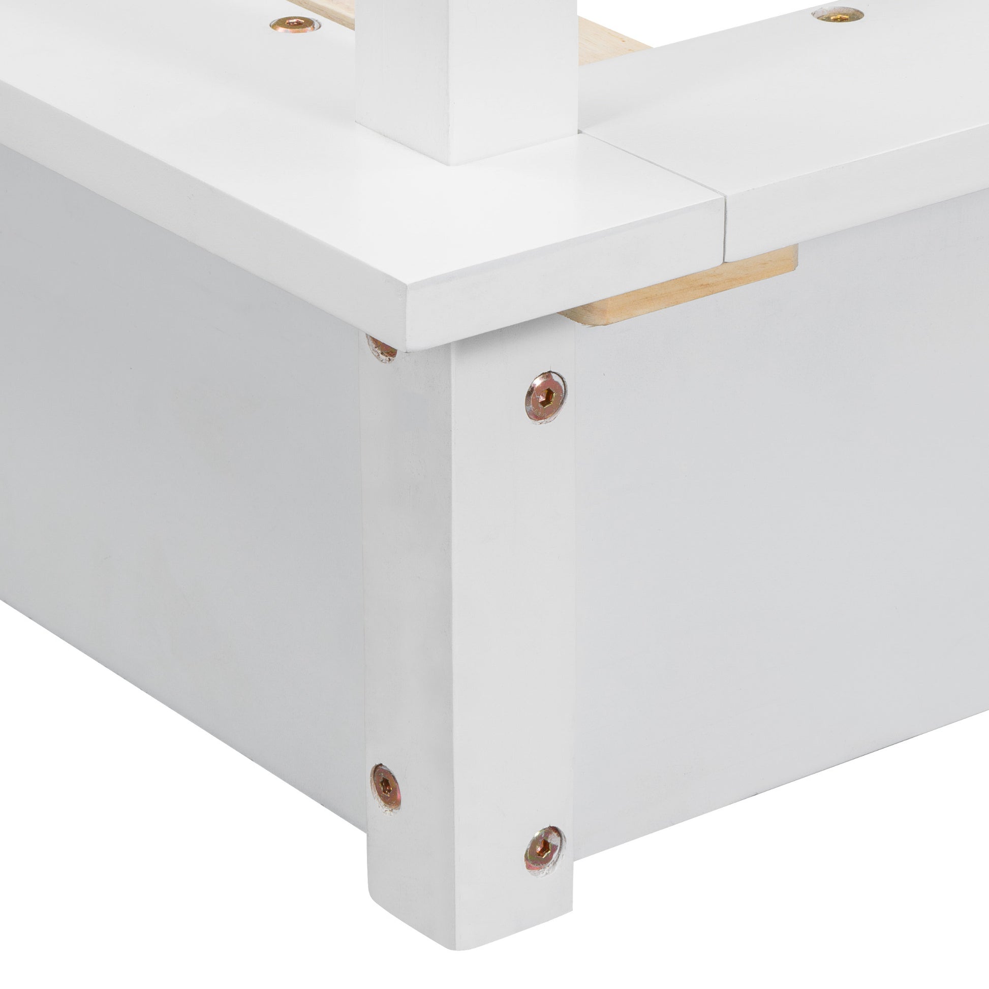 King Size Wood Led Canopy Bed ,Canopy Platform Bed With Support Slats, No Box Spring Needed, Whitekig King White Plywood