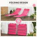 Outsunny 2 Piece Folding Chaise Lounge Chairs, Pool Sun Tanning Chairs, Outdoor Lounge Chairs With 6 Position Reclining Back,Mesh Seat, Headrest For Beach, Yard, Patio, Pink Pink Steel