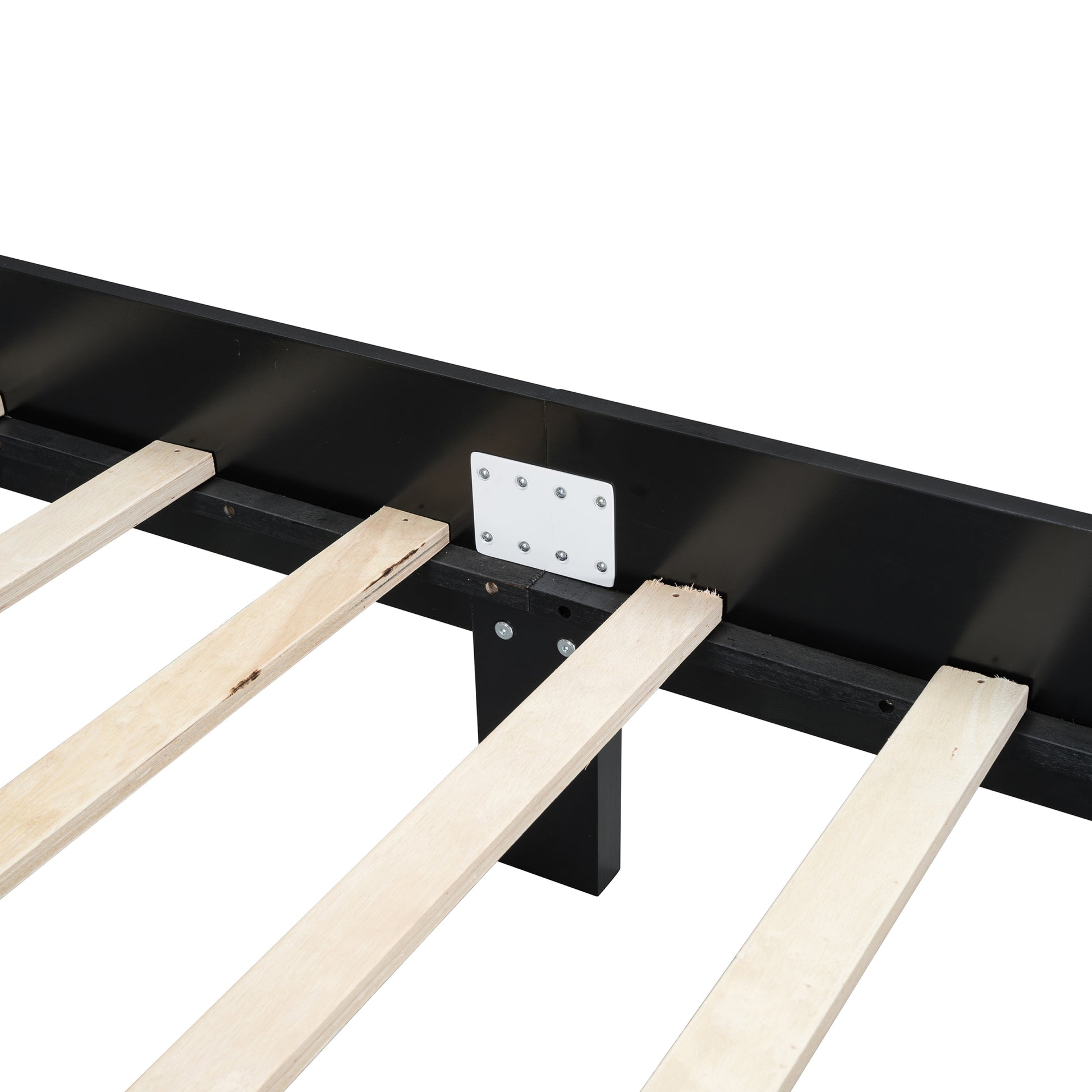 Queen Size Wooden Platform Bed With Natural Rattan Headboard, Vintage Bed Frame With Wooden Slat Support, Black Box Spring Not Required Queen Black Wood