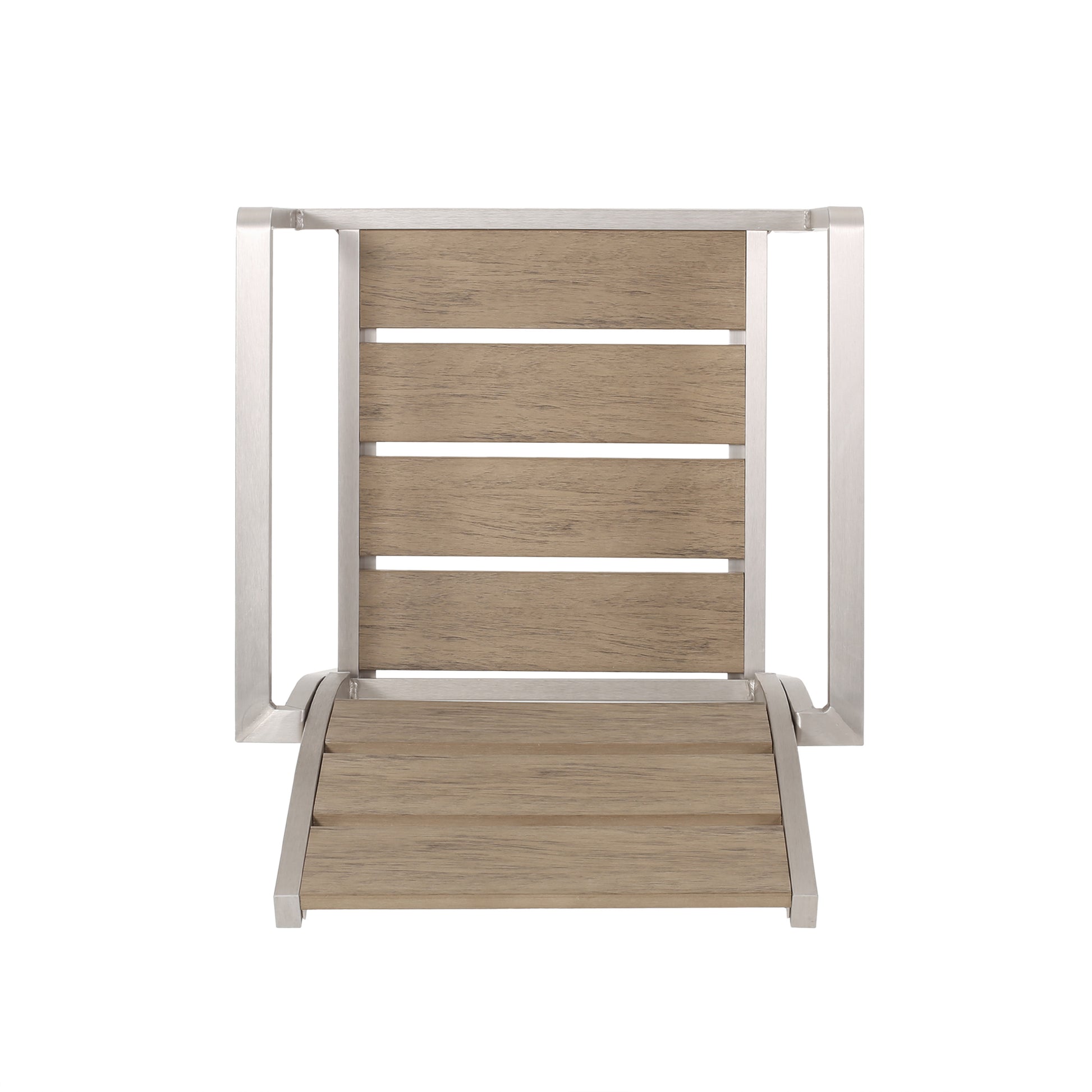 Outdoor Modern Aluminum Dining Chair With Faux Wood Seat Set Of 2 , Natural And Silver Natural Aluminium