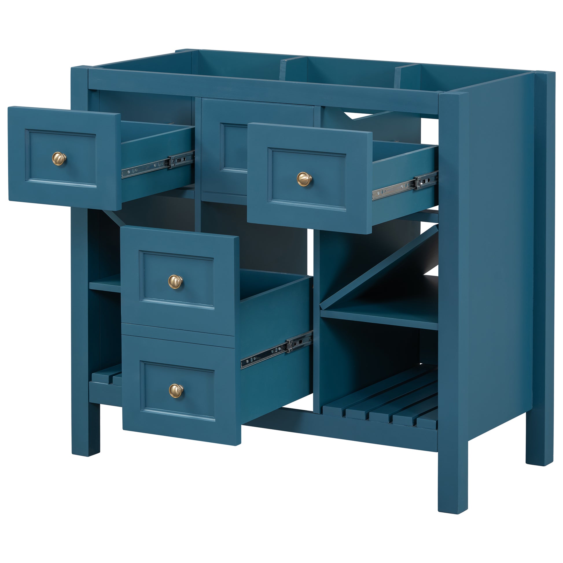 36'' Bathroom Vanity Without Sink, Solid Wood Frame Bathroom Storage Cabinet, Freestanding Vanity With 5 Drawers& Soft Closing Doors Not Include Basin Sink Blue Bathroom Solid Wood Mdf