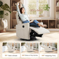 Swivel Rocking Chair, 360 Swivel Recliner Chairs For Bedroom, Office, Glider Nursery Chair For Bedroom Room, Faux Leather Reclining Sofa With Large Footrest, Beige Beige Metal
