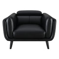 41 Inch Tuxedo Style Accent Chair, Double Track Arms, Black Faux Leather Black Wood