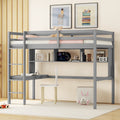Twin Size Loft Bed With Desk And Shelves, Safety Guardrail And Ladder,Grey Twin Grey Pine