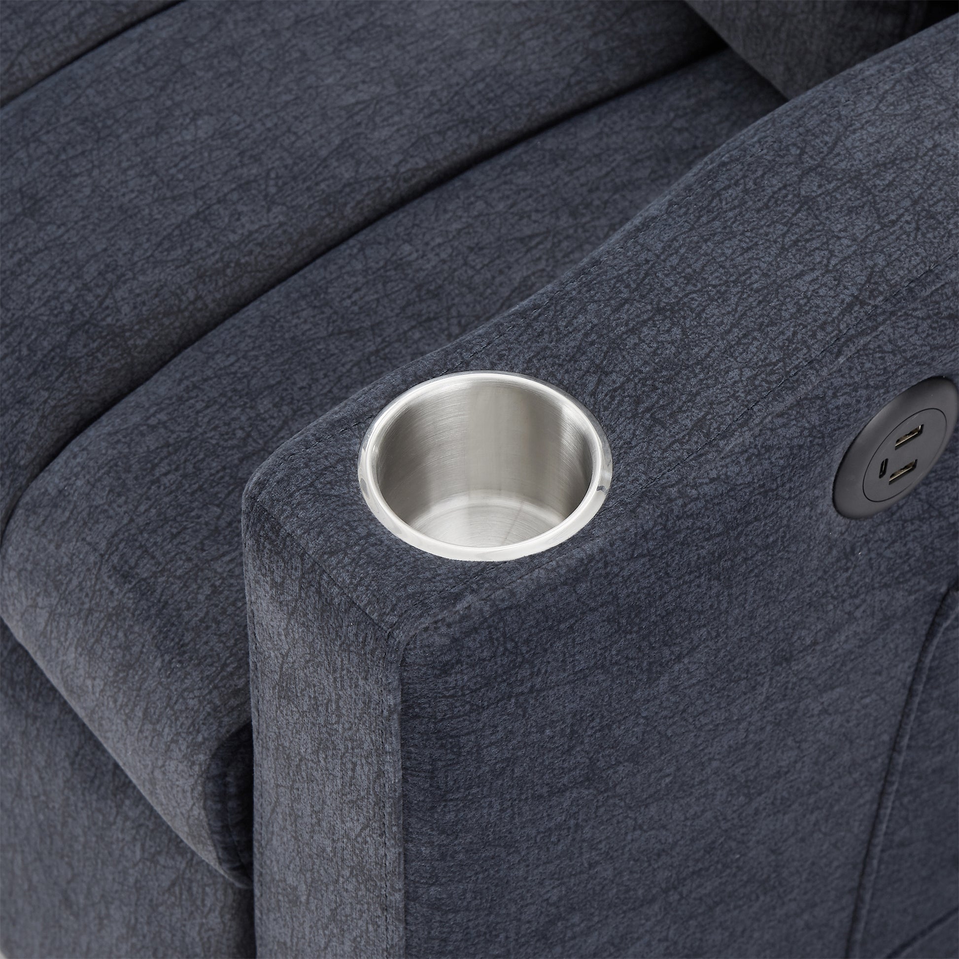 55.9" Convertible Sofa Bed Loveseat Sofa With Three Usb Ports, Two Side Pockets, Two Cup Holders And 360 Swivel Phone Holder For Living Room, Blue Grey Blue Gray Foam Polyester