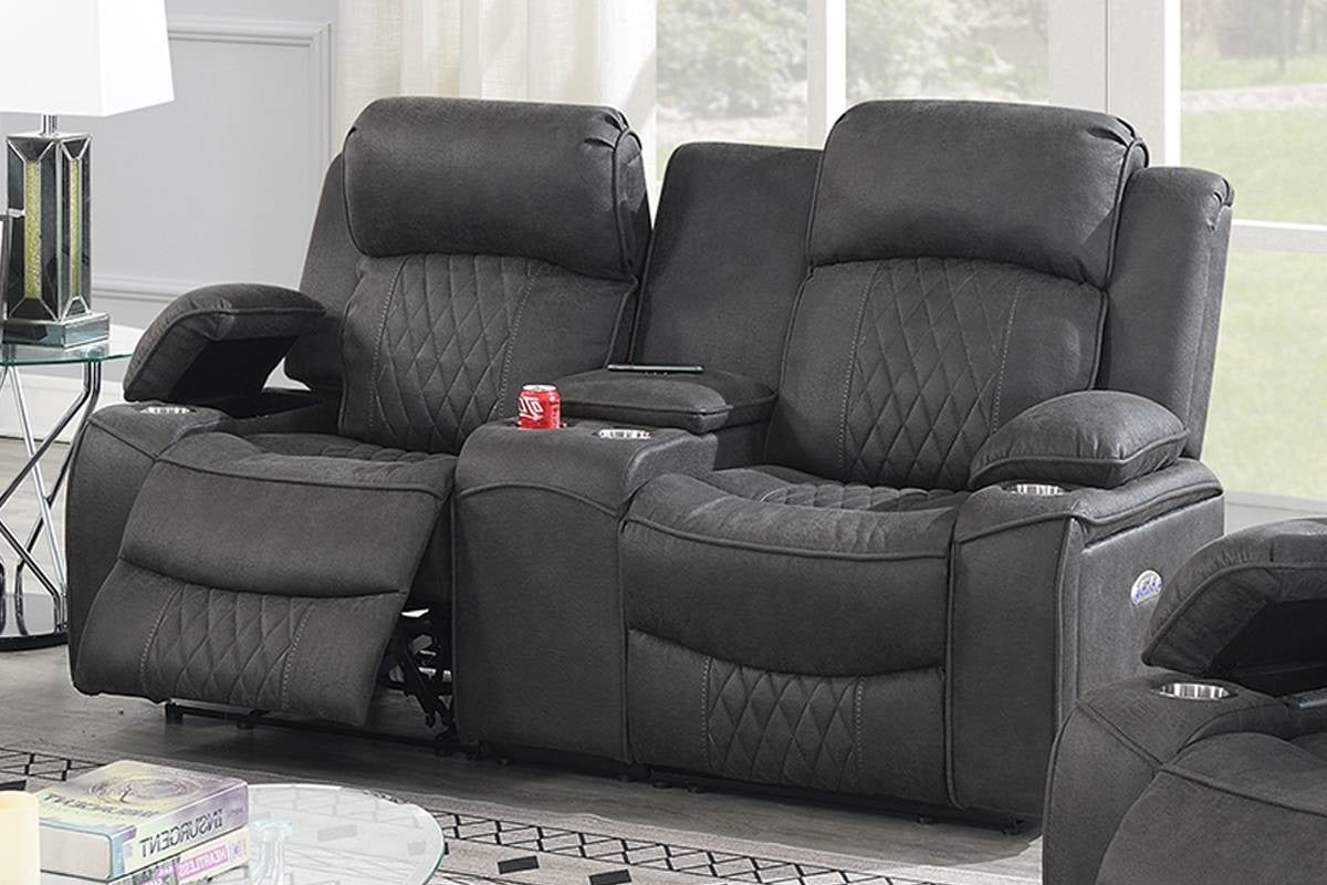 Power Motion Loveseat 1Pc Contemporary Charcoal Gelstorage Arms W Cup Holder Living Room Furniture Charcoal Faux Leather Primary Living Space Cushion Back Contemporary,Modern Pillow Top Arms Metal & Wood 2 Seat