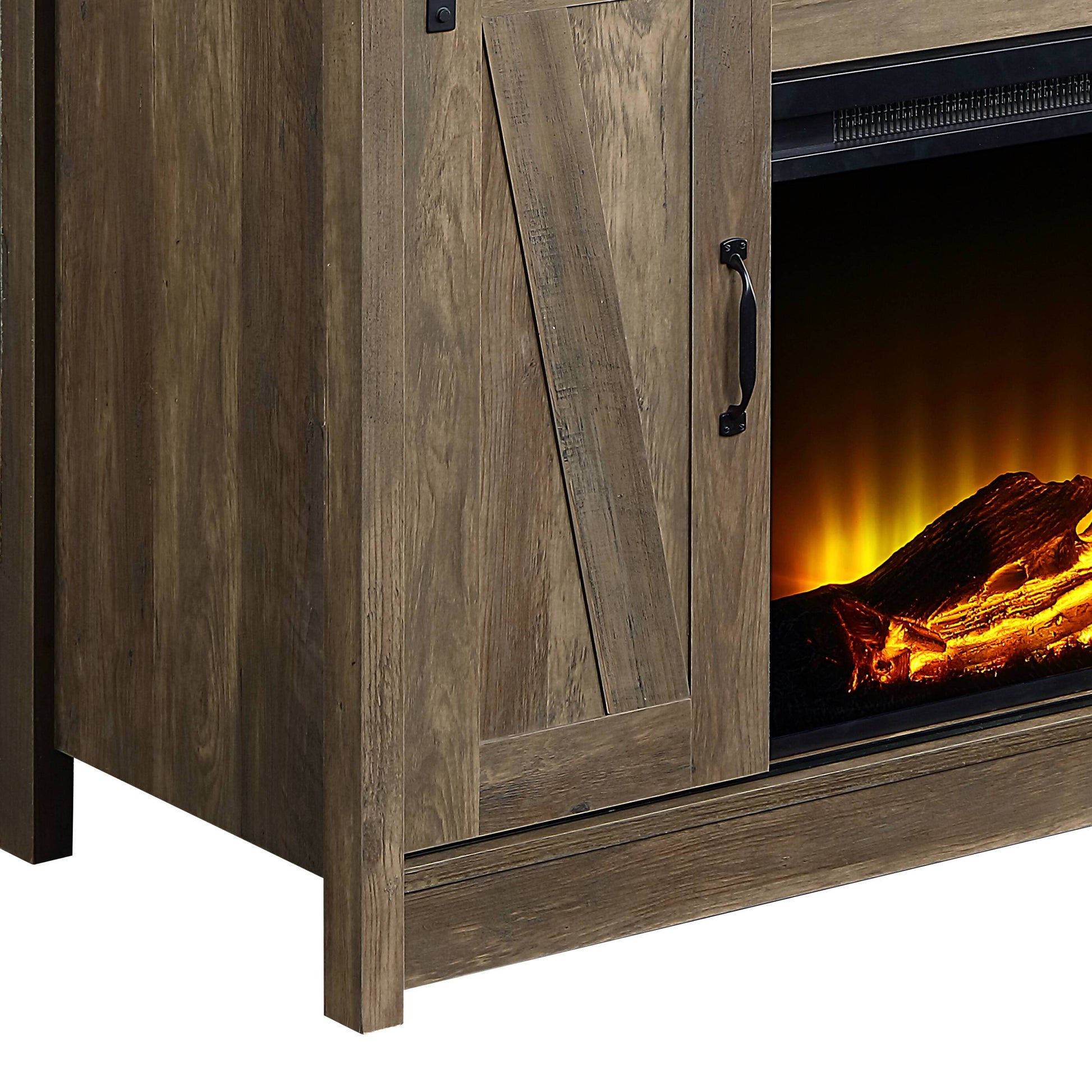 Rustic Oak 2 Door Fireplace With 2 Shelves Electric Rustic Primary Living Space Farmhouse,Rustic No Freestanding Paper Composite Electric