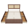 Queen Size Wood Storage Platform Bed With 4 Drawers, Rattan Headboard, Espresso Box Spring Not Required Queen Antique Espresso Wood Bedroom Bed Frame Wood Rattan