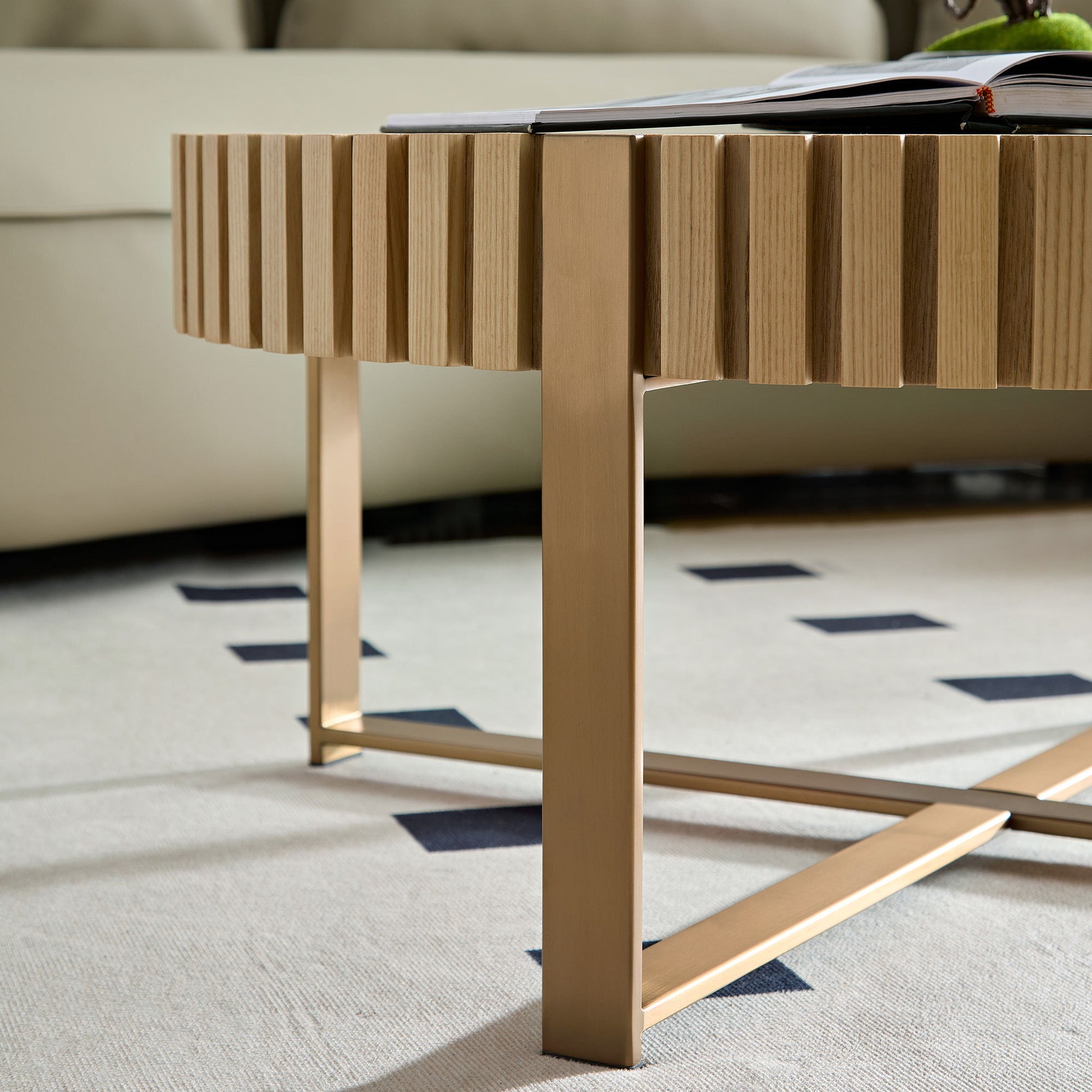 Modern Handcraft Drum Coffee Table 31.5 Inch Round Coffee Table For Living Room,Small Coffee Table With Sturdy Pedestal,Natural Ash Natural Ash Mdf Metal