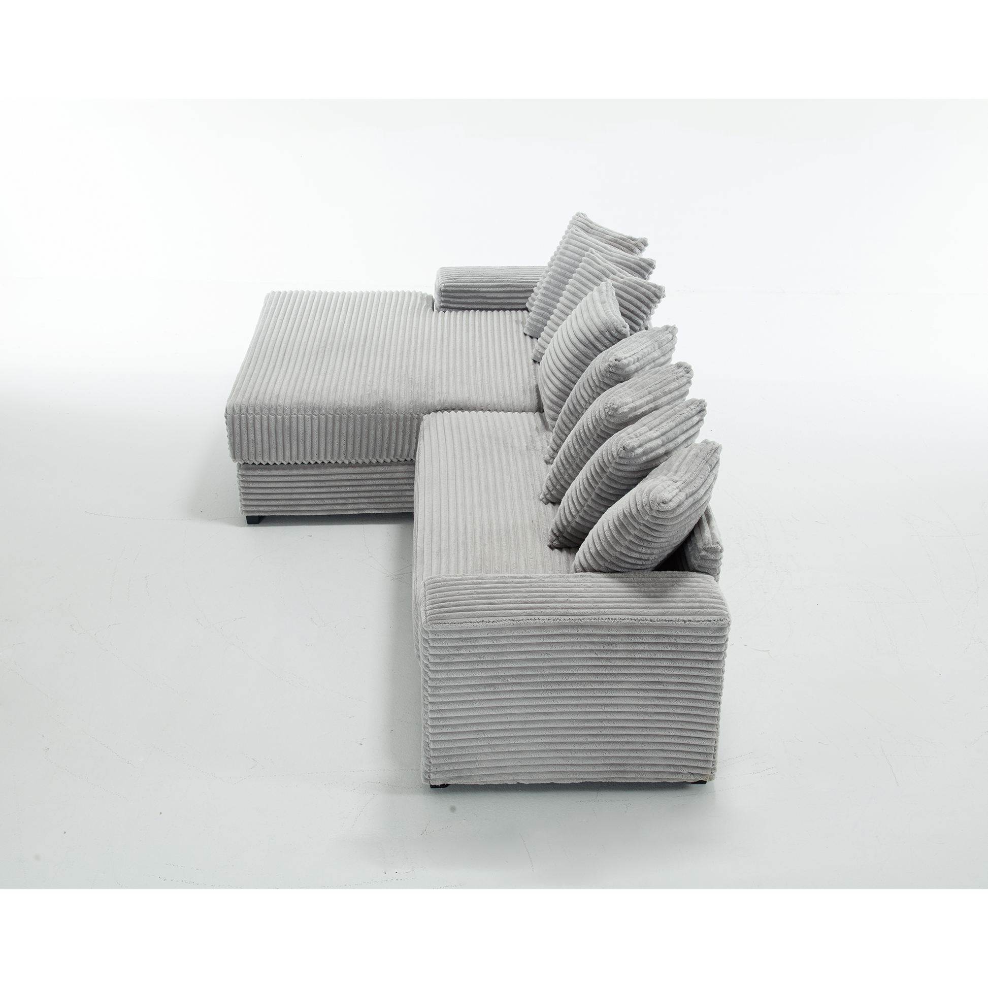 Arrived Oversized Two Piece Couches, L Shaped Sofa, Corduroy, Left Chaise Daybed,With Armrests,Eight Throw Pillows,Corner Sofa,Easy To Assemble, Gray Gray Polyester Wood Primary Living Space Medium Soft Pillow Back Modern Square Arms Wood 3 Seat
