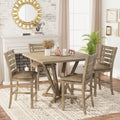 5Pcs Set Counter Table Set Square Counter Table Solid Wood Modern Farmhouse Rustic Look Distressed Look Light Brown Dining Room Fixed Table Rubberwood Square Dining Table With Chair Wood Grayish Brown Ladder Back Seats 4 48 Inches American