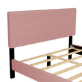 Queen Size Corduroy Upholstered Bed Frame, Platform Bed With Horizontal Stripe Headboard, No Box Spring Needed, Pink Queen Pink Bed Frame Solid Wood Mdf