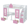 Twin Over Twin Bunk Bed With Changeable Table, Bunk Bed Turn Into Upper Bed And Down Desk Pink Twin Pink Solid Wood