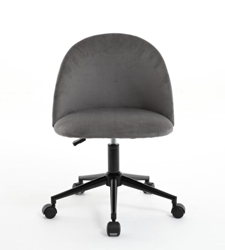 Velvet Fabric Office Chair Desk Chair, Mid Back Adjustable Swivel Computer Chair With Black Legsmodern Upholstered Desk Chair With Wheels Grey Black Foam Polyester Blend
