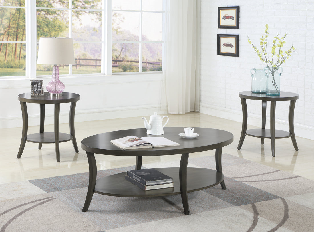 Perth Contemporary Oval Shelf Coffee Table Set, Gray Gray Oval Coffee & End Tables Oval Wood